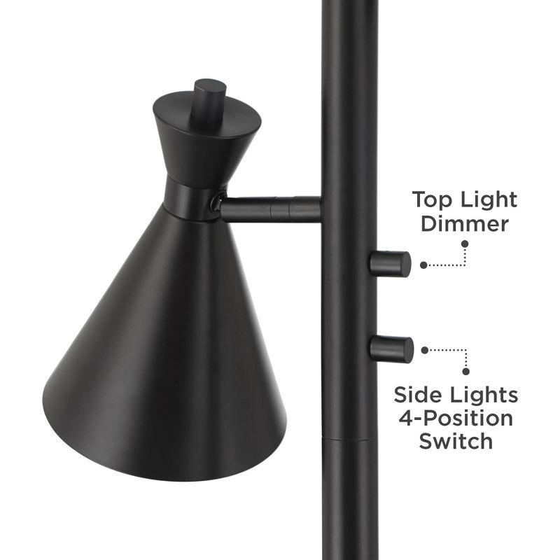 Possini Euro Design Ballard Modern 72" Tall Standing Floor Lamp Skinny Tree Torchiere with Side Lights Dimmable Black Metal Living Room Bedroom House