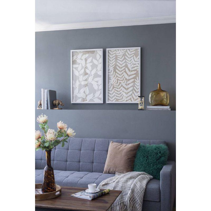Set of 2 Estella Paper Shadow Box Wall Decors White - A&B Home: Transitional Style, Botanical Art, MDF Frame