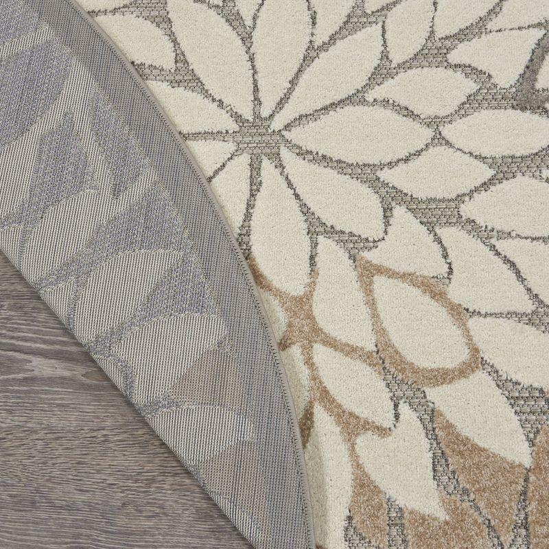 Nourison Aloha Floral Bloom Flatweave High-Low Indoor Outdoor Round Rug Natural 5'3" x 5'3"
