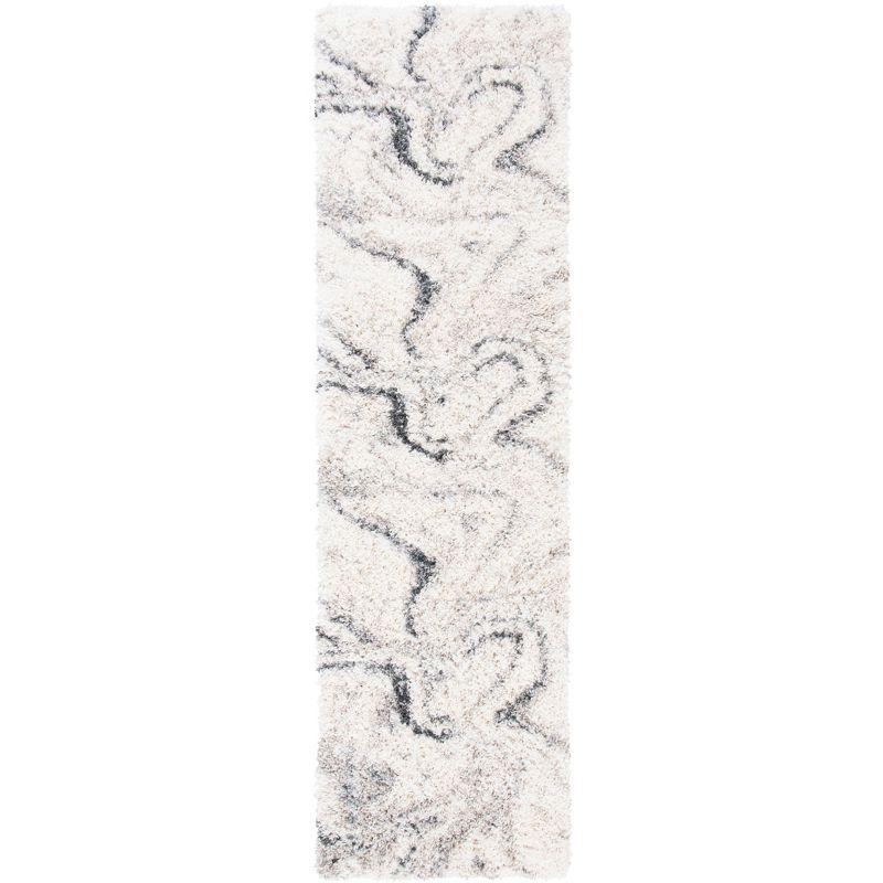 Ivory and Grey Hand-knotted Shag Runner Rug