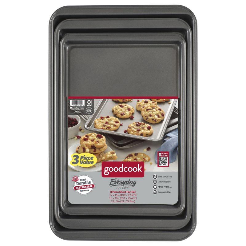 GoodCook Ready Set of 3 Nonstick Sheet Pan Set Dark Gray: Steel Baking Sheet Pans Set, Dishwasher-Safe Bakeware