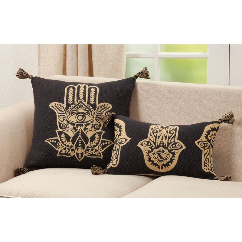 Saro Lifestyle Hamsa Hand Embroidered Pillow - Down Filled, 20" Square, Black