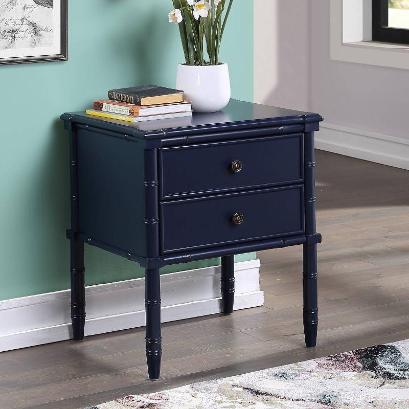 Comfort Pointe Ellison Nightstand Midnight Blue: Coastal Style, 2 Drawers, MDF & Poplar Frame, 25"H x 23"W