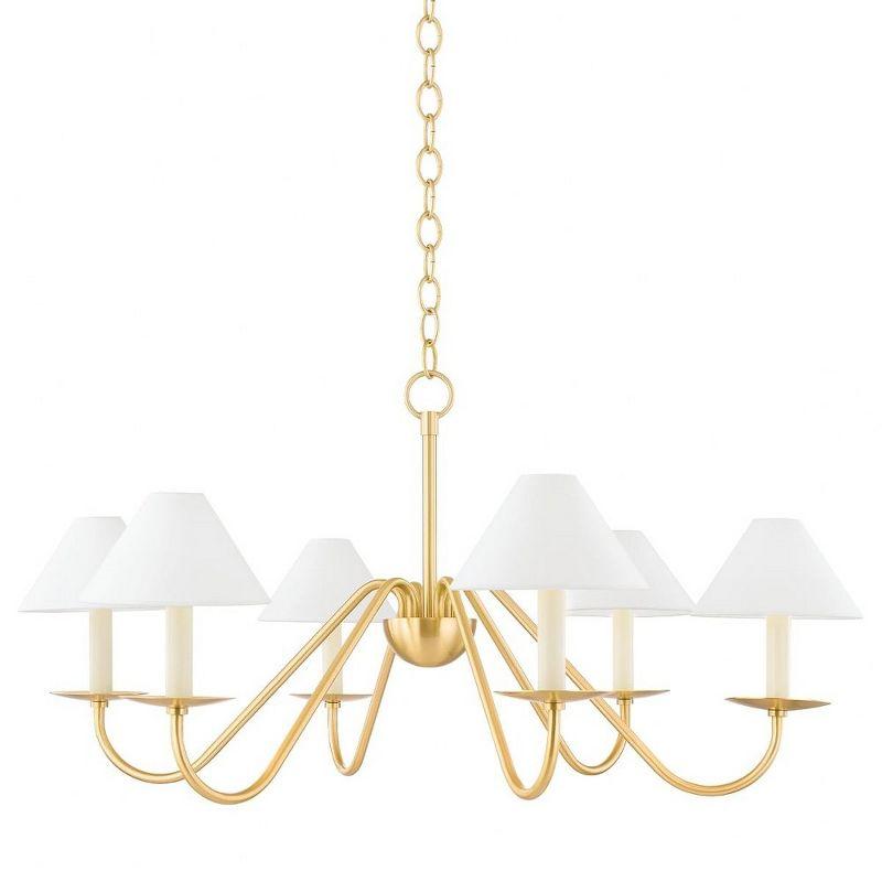 Lenore Aged Brass 6-Light Chandelier with Belgian Linen Shade