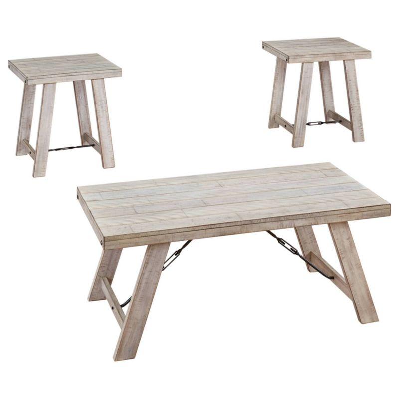 Beige Acacia Wood Rectangular Coffee & End Table Set