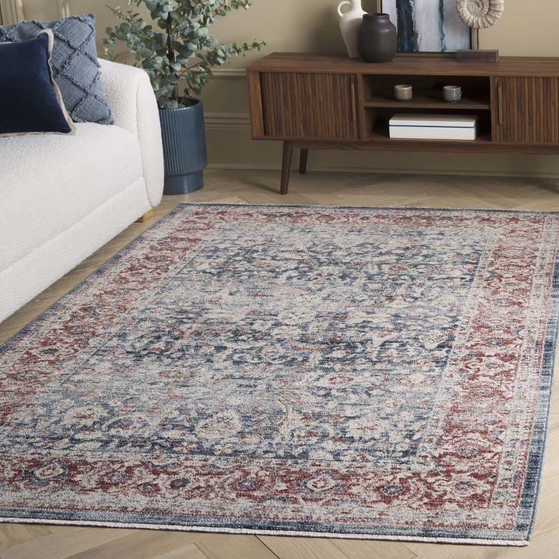 Blue and Rust Hand-Knotted Rectangular Synthetic Area Rug