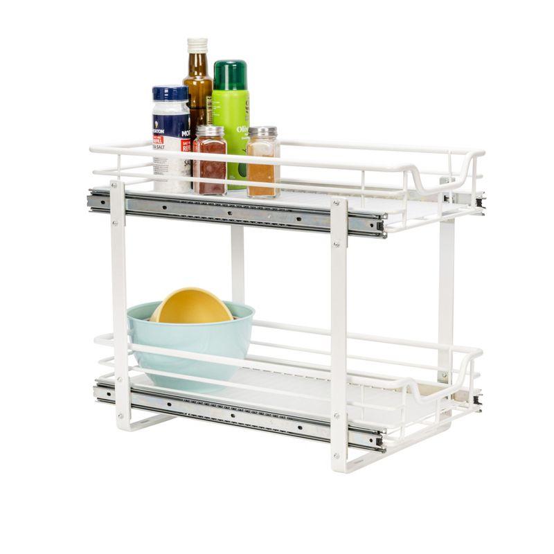 White Powder-Coated Steel Dual-Slide 2-Tier Storage Organizer