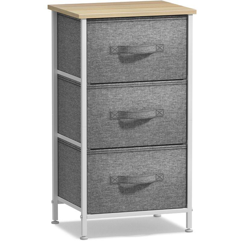 Sorbus Nightstand with 3 Drawers - Steel Frame, Wood Top & Easy Pull Fabric Bins - Perfect for Home, Bedroom, Office & College Dorm