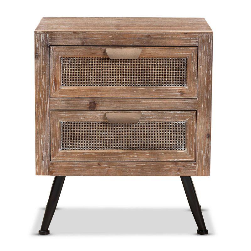 Calida Whitewashed Brown Wood and Rattan 2-Drawer Nightstand