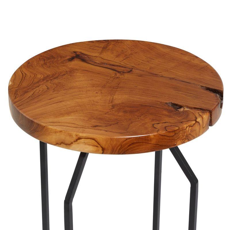 Sophisticated Teak and Iron Round Side Table