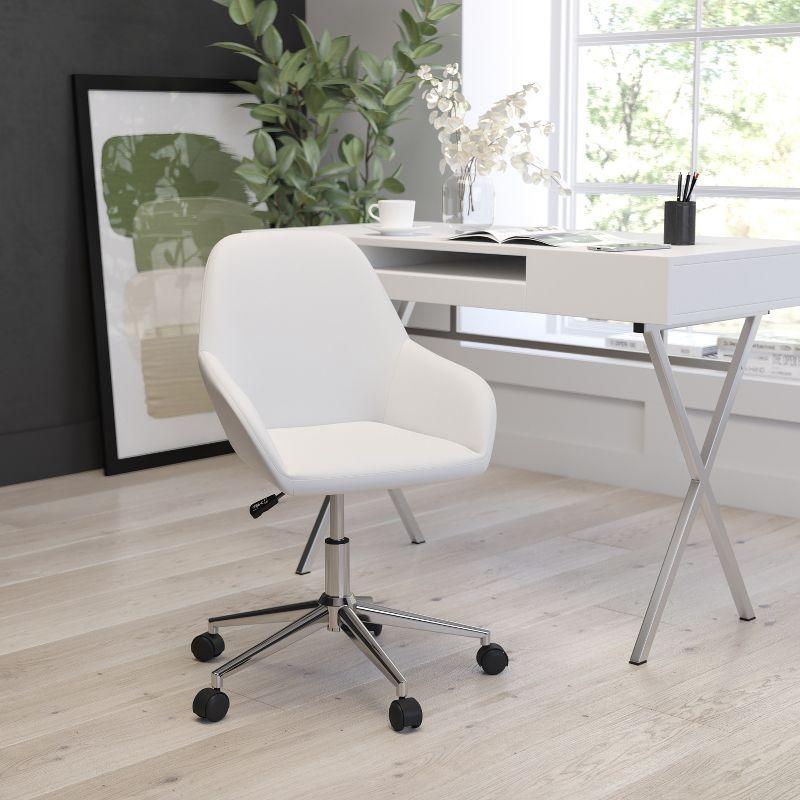 Luxurious White LeatherSoft Home Office Bucket Chair with Chrome Swivel Base