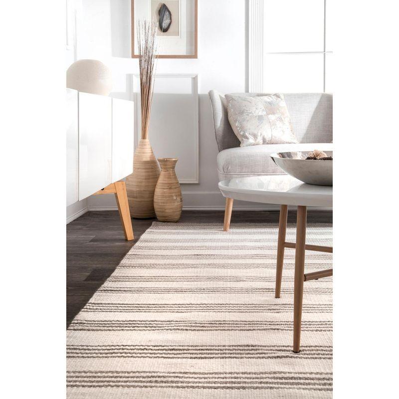 Sage Striped Wool-Blend Square Area Rug, Handmade and Non-Slip