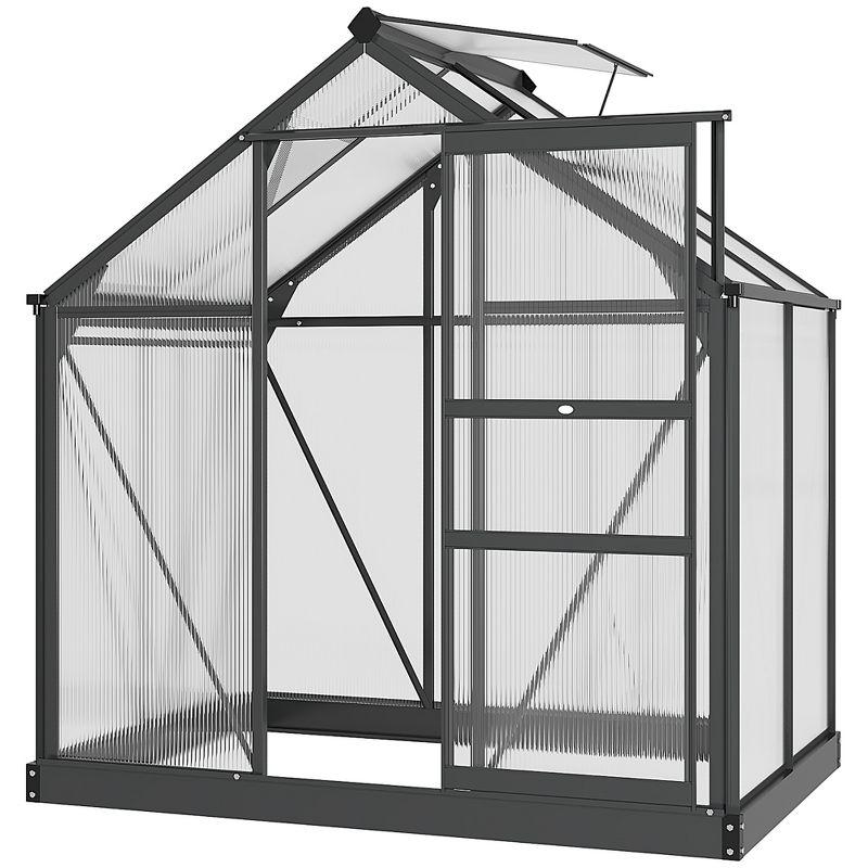 Outsunny 6.2' x 4.3' x 6.6' Polycarbonate Greenhouse, Heavy Duty Outdoor Aluminum Walk-in Green House Kit with Vent & Door for Backyard Garden, Gray