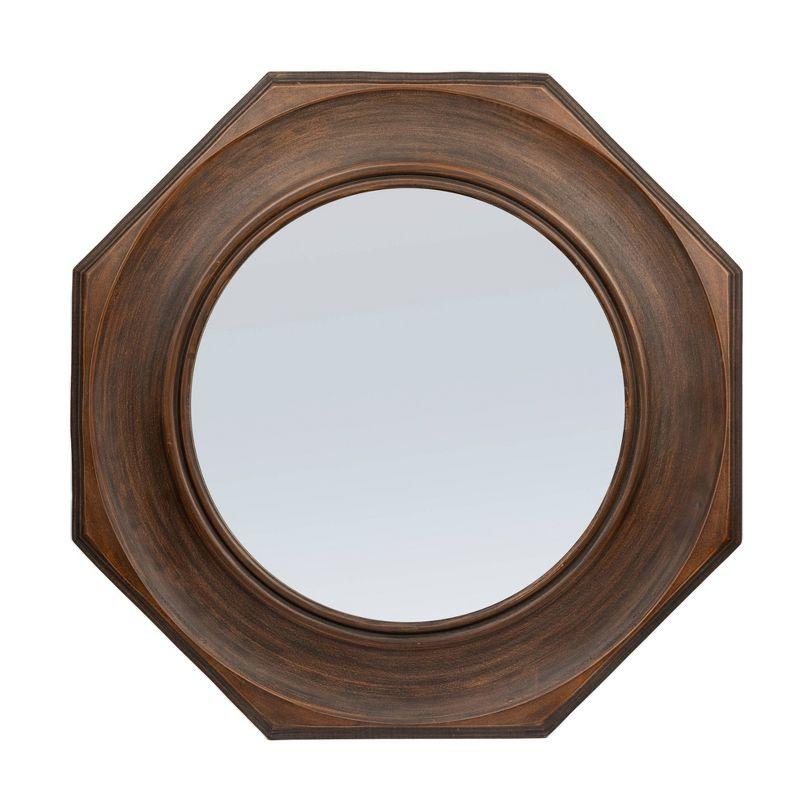 Storied Home Hexagonal Carved Wood Framed Wall Mirror