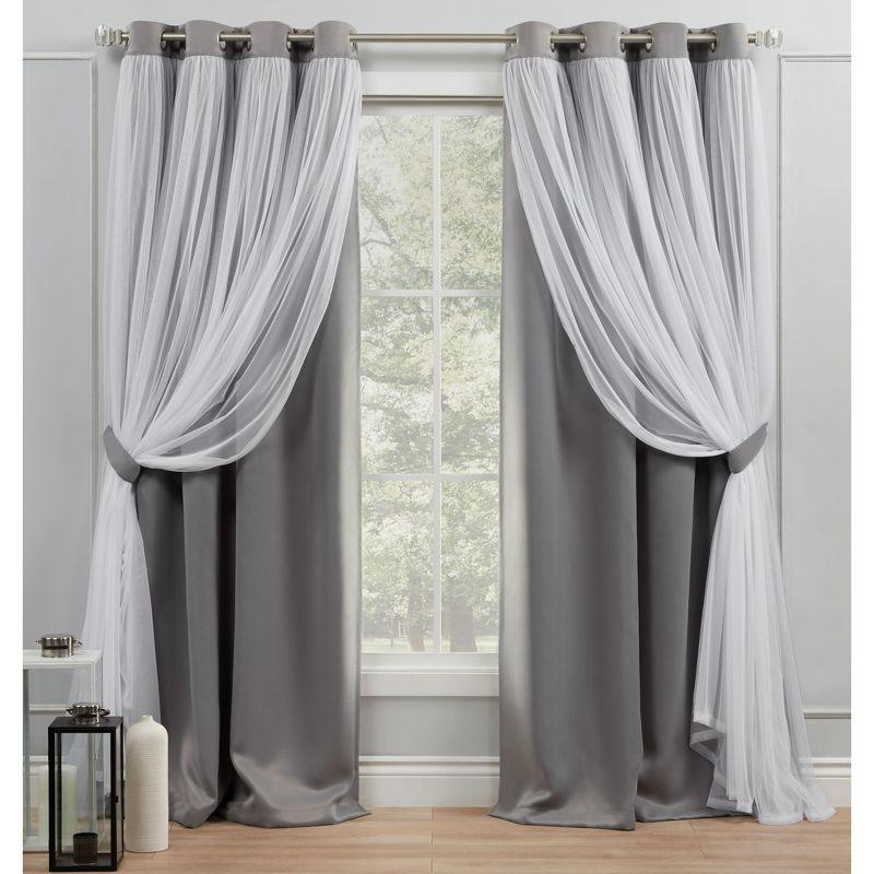 Soft Grey Double Layer Blackout and Sheer Grommet Curtains