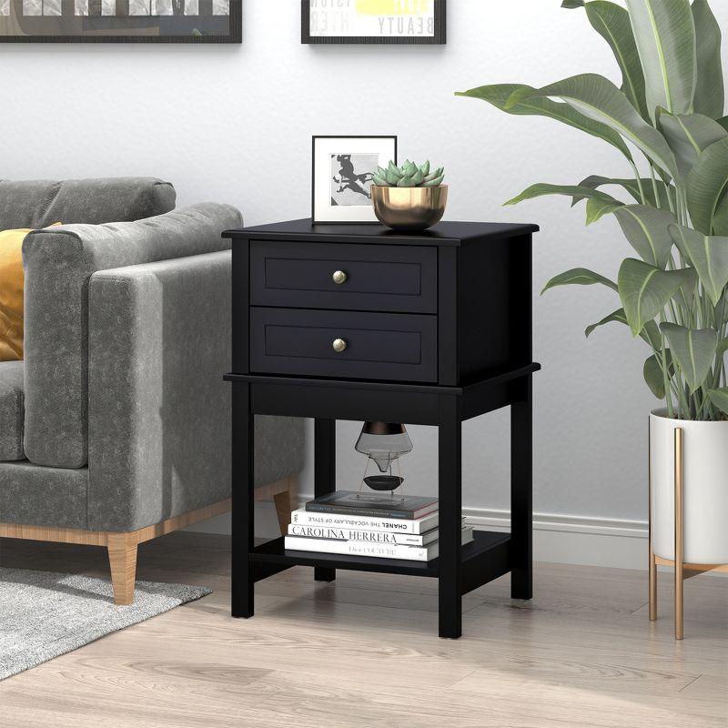 HOMCOM Modern Sofa Side Table with 2 Storage Drawers, End Table with Bottom Shelf for Living Room, Bedroom