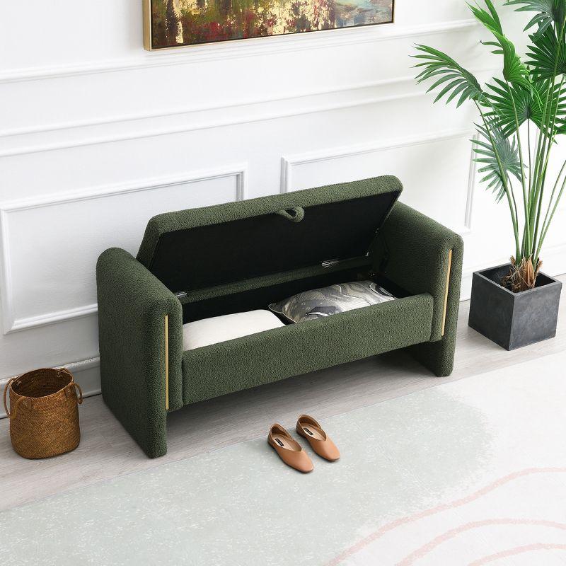 Modern Teddy Bed End Bench with Arms and Storage, Upholstered Large Foot Rest Stool, 52.25in Width, Olive Green: Solid Flannel Upholstery
