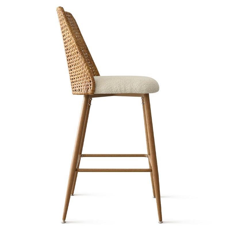 Nice Boucle Counter Stool Set Of 2,Beige Upholstered Rattan Counter Stool,27 Inch Stools With Back for Kitchen Island-Maison Boucle