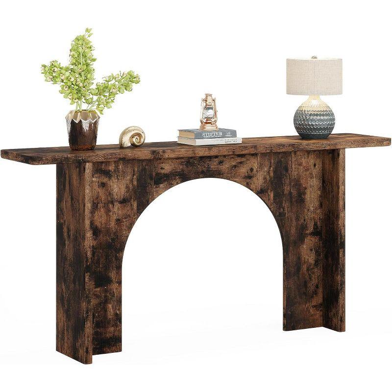 Tribesigns 63-Inch Rustic Brown Wood Console Table with Arch Brace