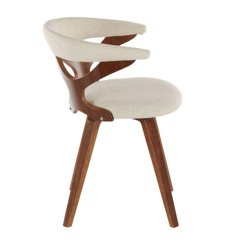 High Swivel Cream Upholstered Dining Chair with Wood Accents