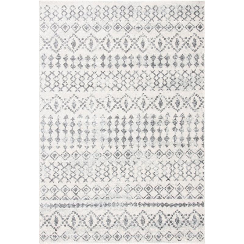 Ivory Geometric 4' x 6' Hand-Knotted Synthetic Area Rug