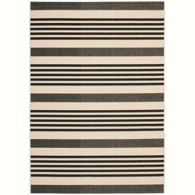 Black and Bone Striped Synthetic Indoor/Outdoor Area Rug