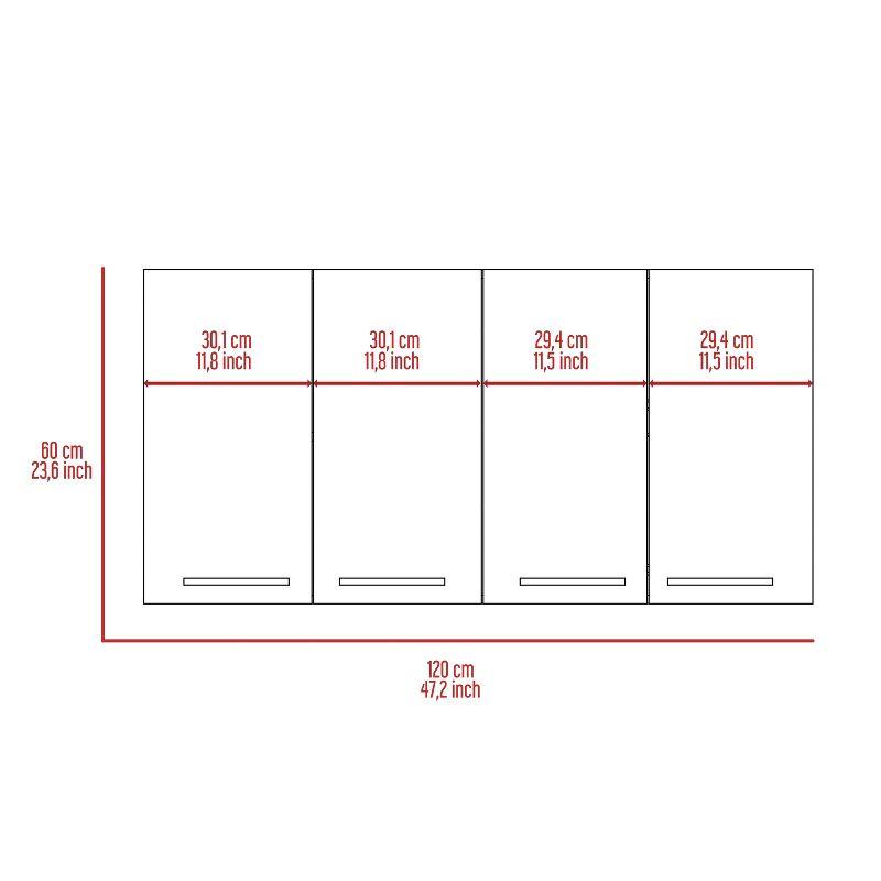 Depot E-Shop Wall Cabinet 24" H, four Doors, with two internal Shelves and internal plate and glass organizer