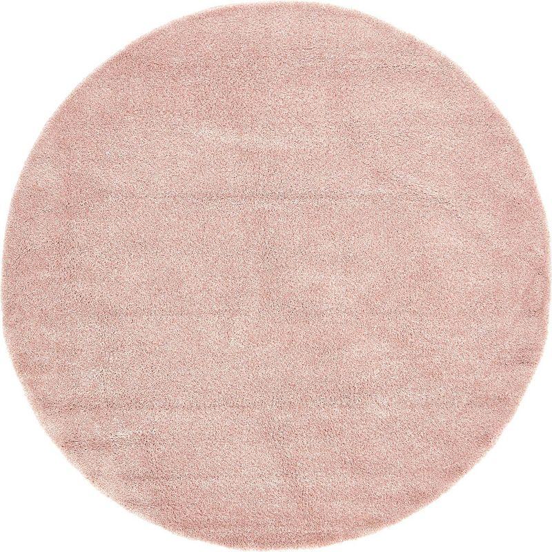 Pink Round Shag Synthetic Easy Care Rug