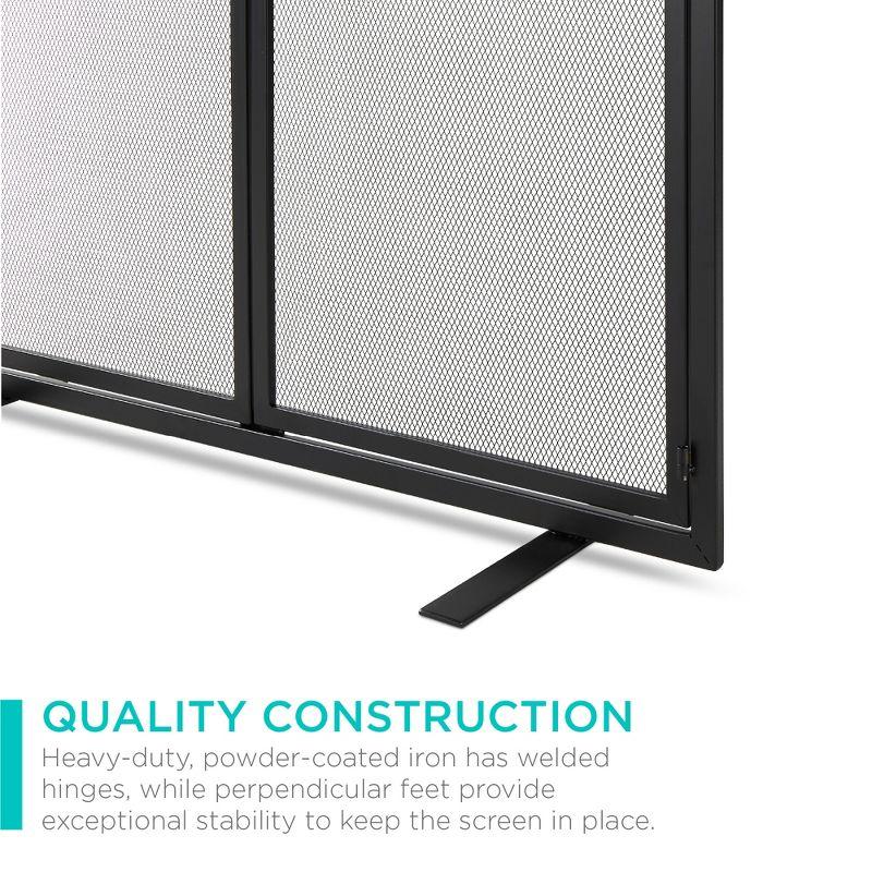 38.5 x 31 in 2-Door Fireplace Screen, Handcrafted Wrought Iron Spark Guard w/ Magnetic Doors