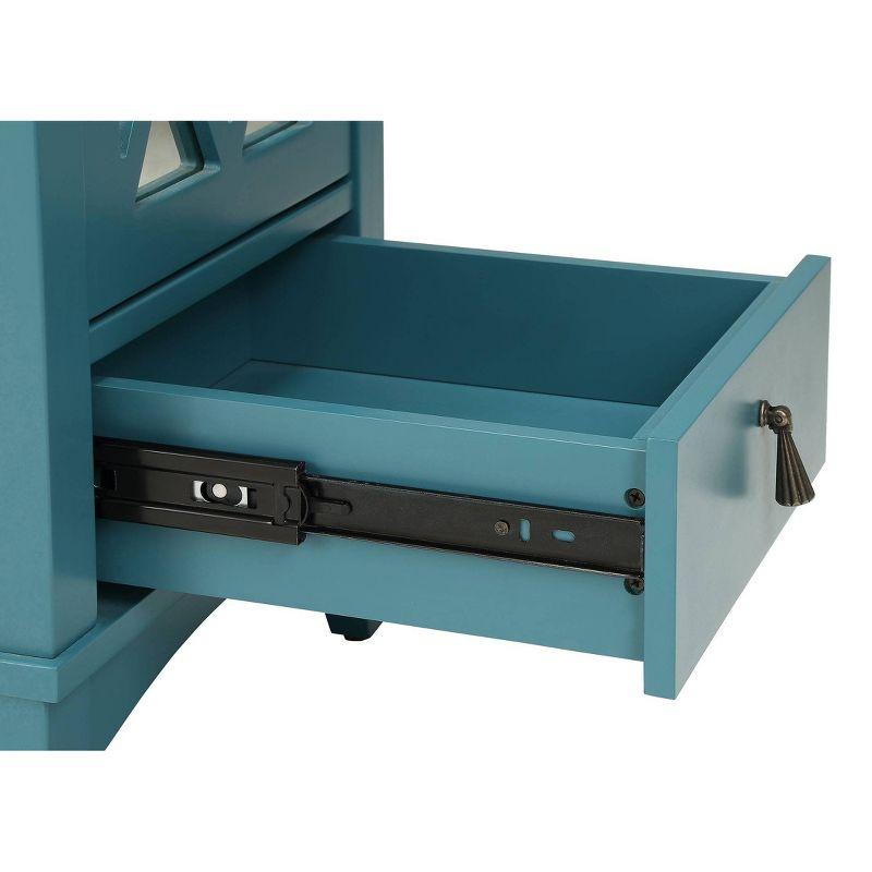 Teal Mirrored Glass Door Accent Table with Storage