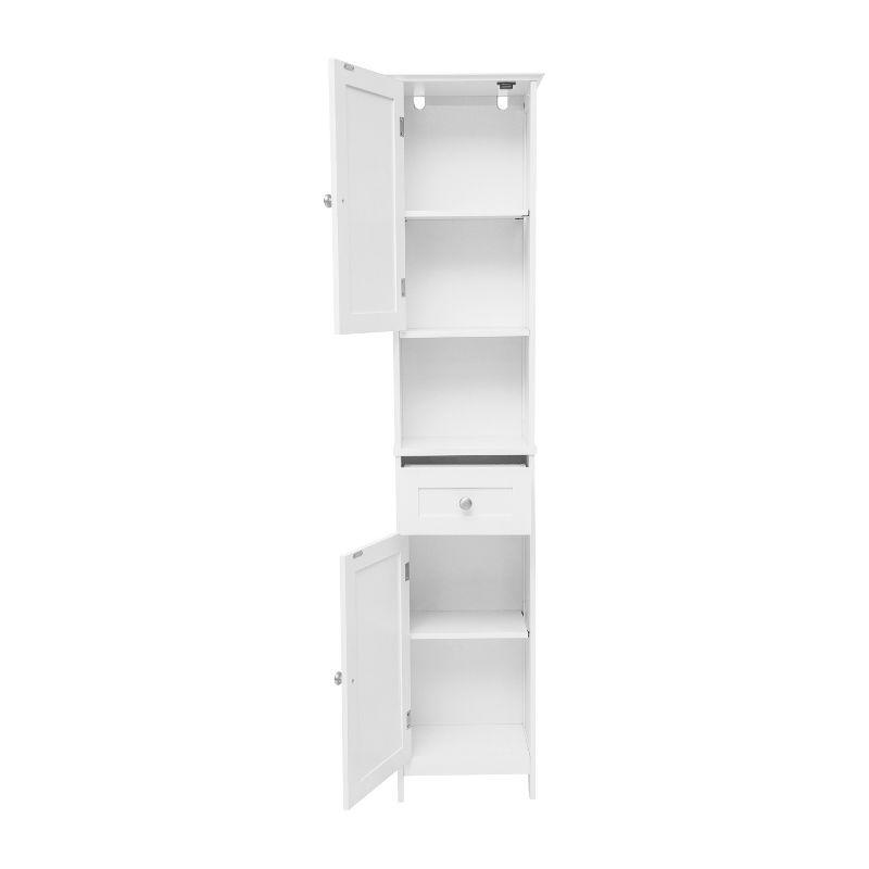 Flash Furniture Dune Freestanding Bathroom Linen Tower Storage Cabinet with Magnetic Close Doors, Adjustable Shelves, Open Display Shelf, and Drawer