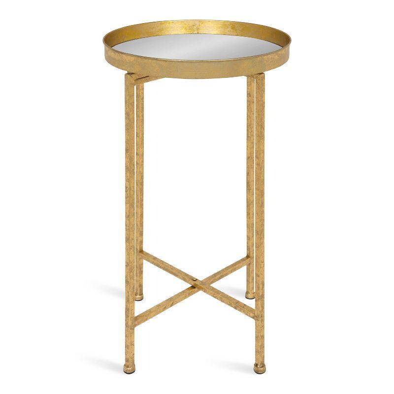 Elegant Gold Metal Round Tray Table with Mirror Top, 25.5"