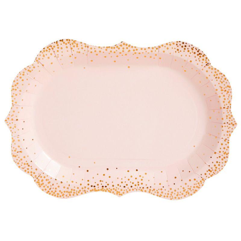 Sparkle and Bash 24 Pack Pink Disposable Serving Trays, Gold Foil Polka Dotted Party Platters, 9 x 13 In