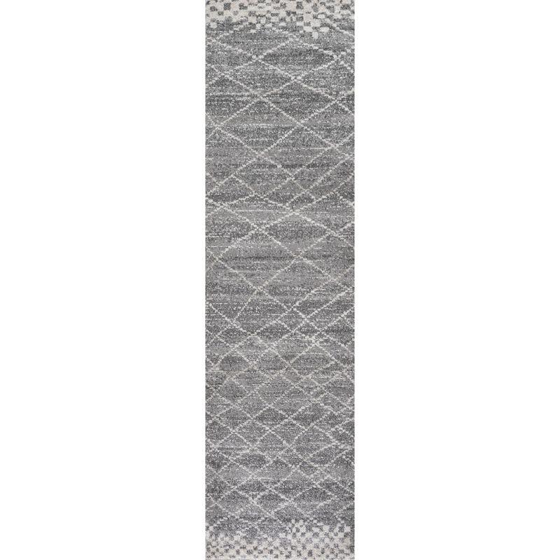 2'x8' Asilah Moroccan Modern Diamond Runner Rug, Gray - JONATHAN Y