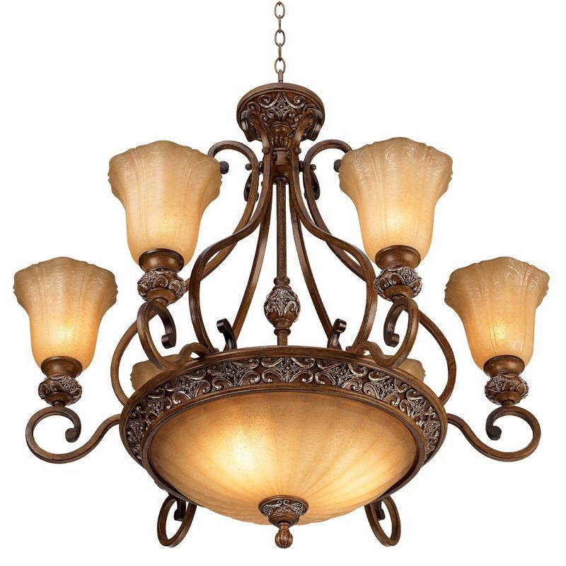 Sterling Estate Golden Bronze 9-Light Chandelier with Champagne Glass Shades