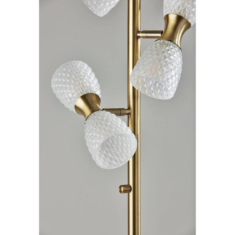 Nina Floor Lamp Antique Brass: Dimmable LED Standing Lamp with Articulating Milk Glass Shades - Adesso