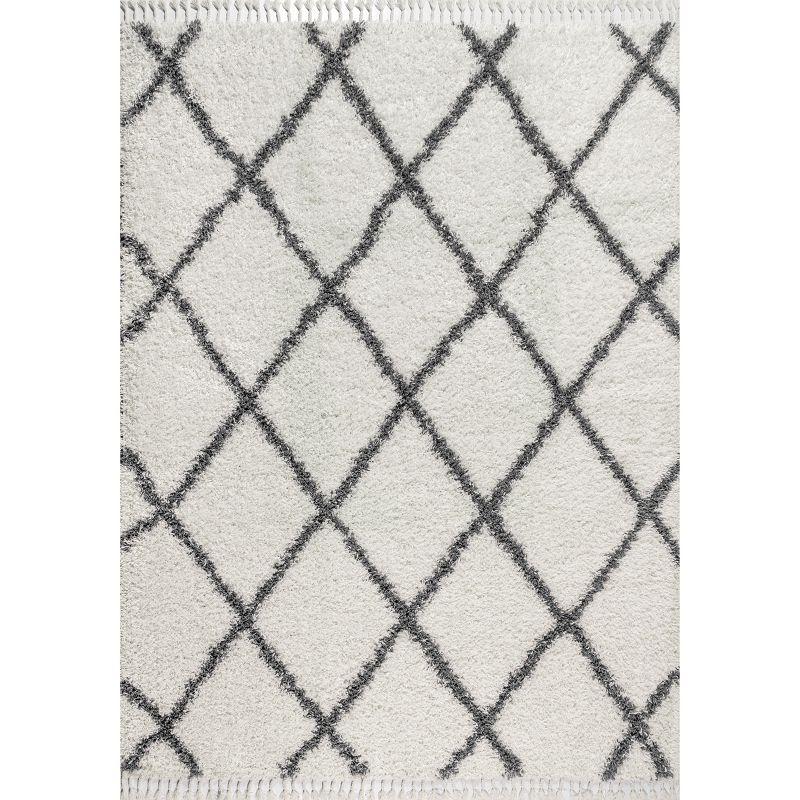 Reversible Moroccan Geometric Trellis Grey/Cream Shag Rug - 3x5 Feet