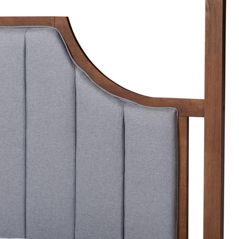 Ash Walnut and Light Grey Fabric Upholstered Queen Canopy Bed with Tufted Headboard