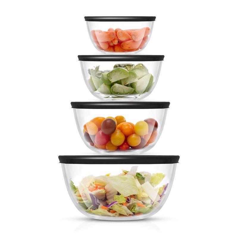 JoyJolt 8-Piece Glass Mixing Bowls with Black Lids