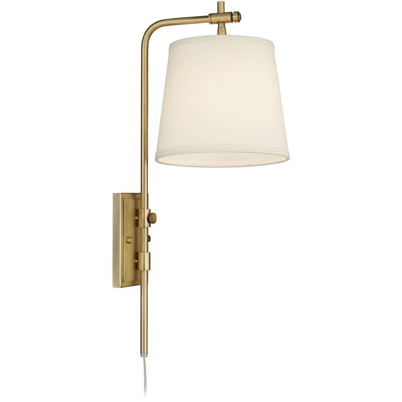 Barnes and Ivy Seline Modern Wall Lamp with Dimmer Warm Gold Metal Plug-in 7" Light Fixture Adjustable Off White Shade for Bedroom Living Room House