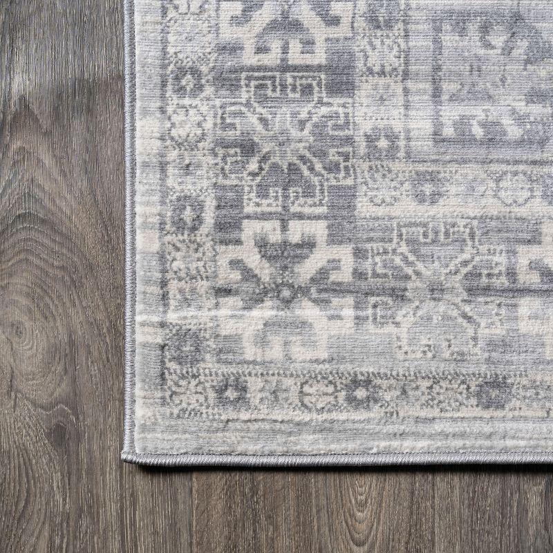 6' Square Modern Persian Vintage Medallion Area Rug, Light Gray - JONATHAN Y