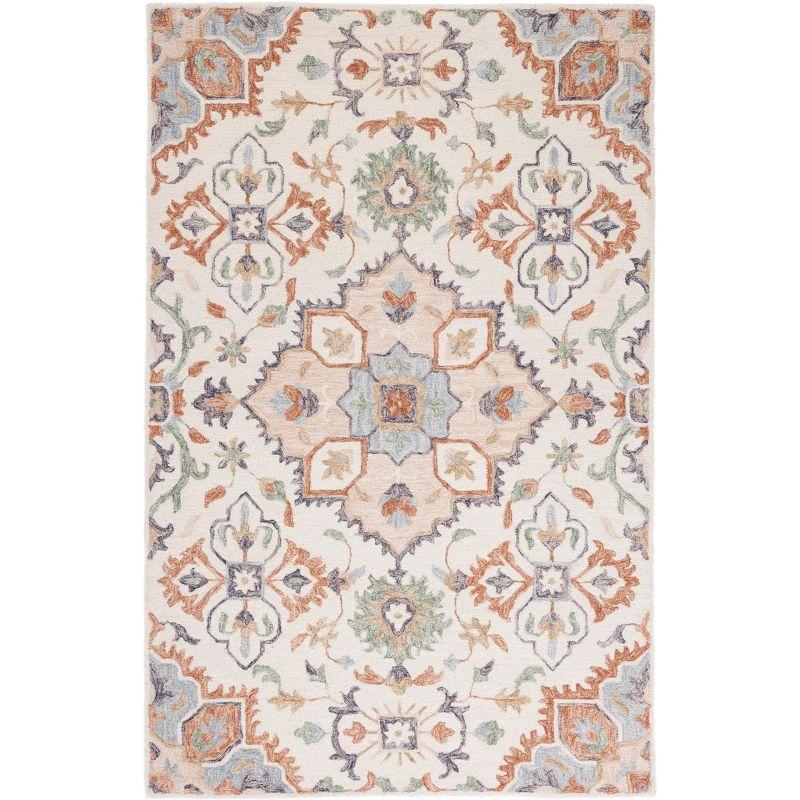 Ivory and Green Hand-Tufted Wool Floral Area Rug