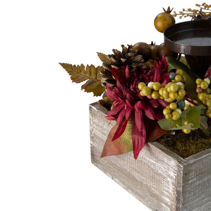 Rustic Autumn Harvest Wooden Candle Holder Centerpiece