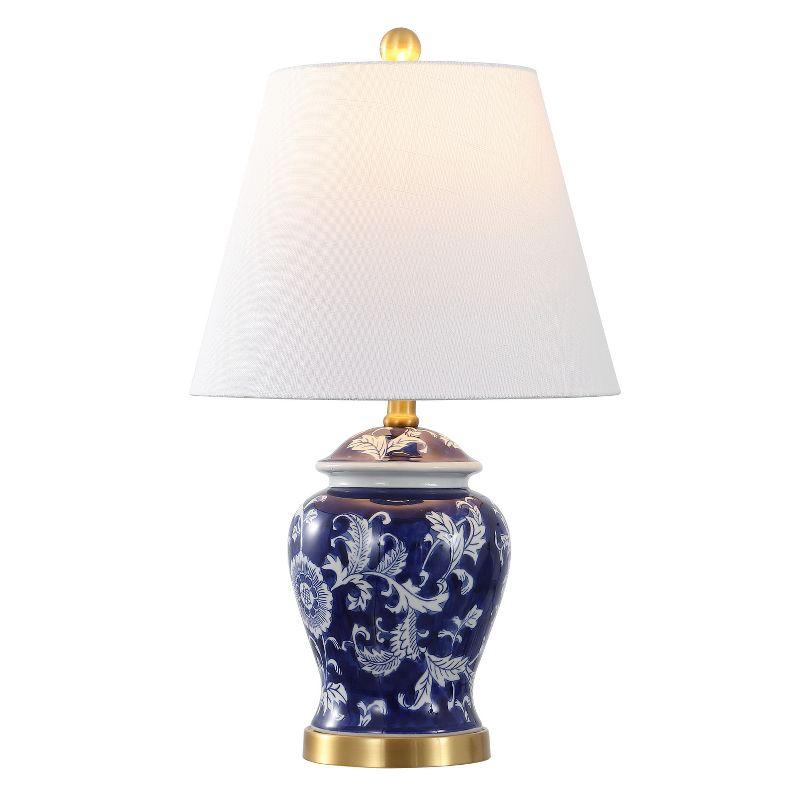JONATHAN Y Penelope 22" French Country Cottage Ceramic/Iron Chinoiserie Ginger Jar LED Table Lamp, Navy/White