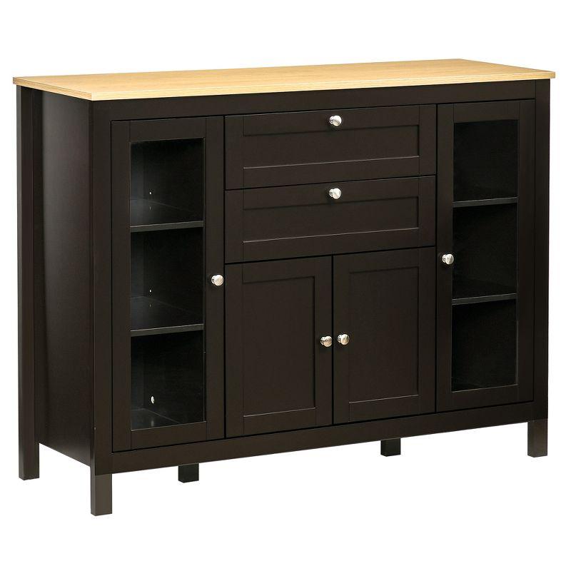 Modern 47" Dark Brown Buffet Cabinet with Glass Doors and Adjustable Shelving