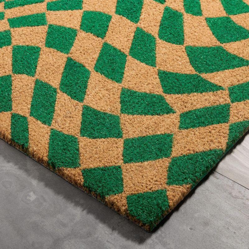 Groovy Checkerboard Green Coir Outdoor Door Mat, 18 x 30