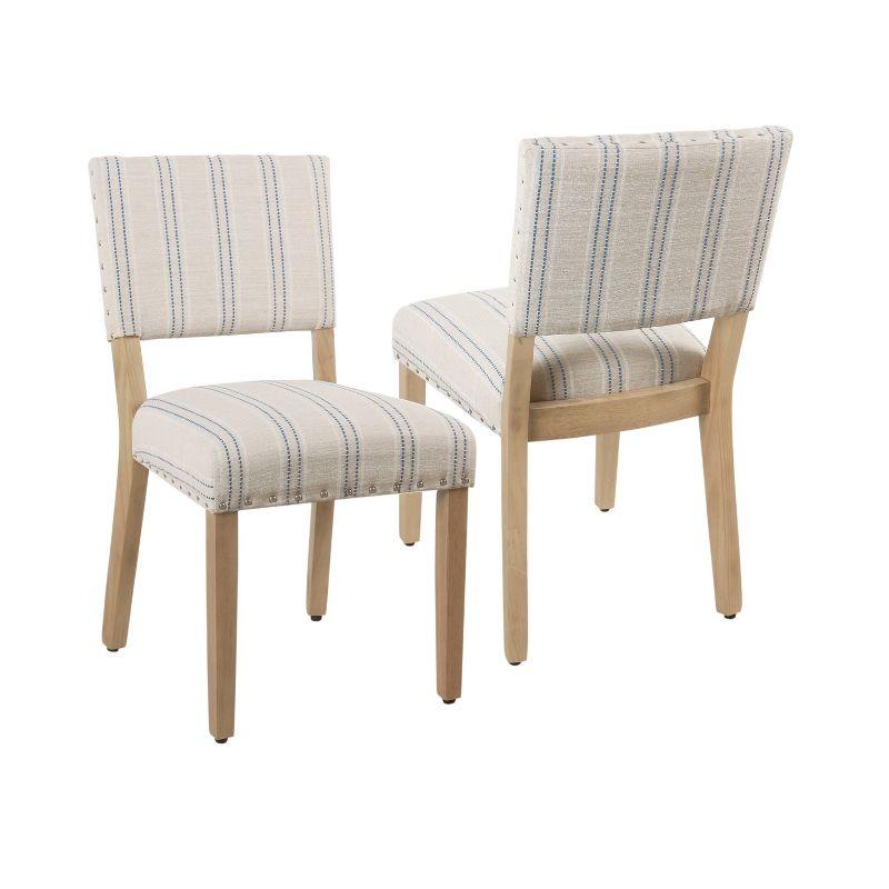 HomePop Set of 2 Stripe Dining Chairs Blue/White : Upholstered, Rubberwood Legs, Transitional Style