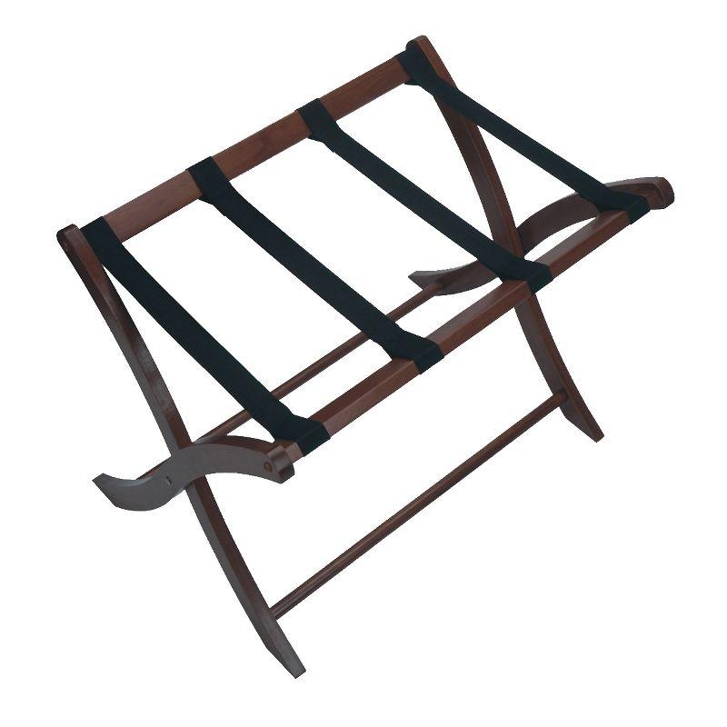 Winsome Walnut Wood Foldable Luggage Rack with Black Straps