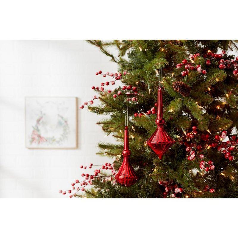 Red Glass Finial Drop Christmas Ornaments Set of 6