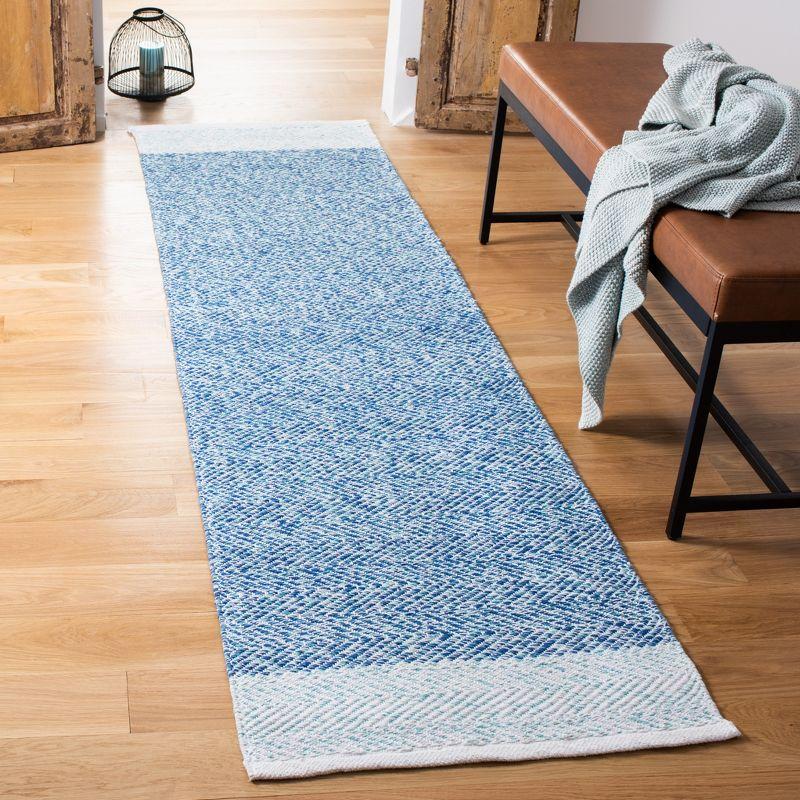 Ivory and Blue Handmade Tufted Cotton Runner Rug